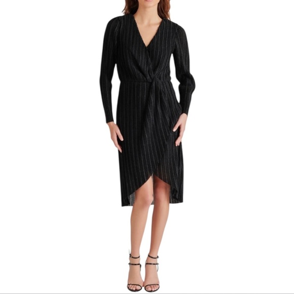 Steve Madden Elegant Crinkle Metallic Long Sleeve Black Dress Sz XS - Picture 7 of 13